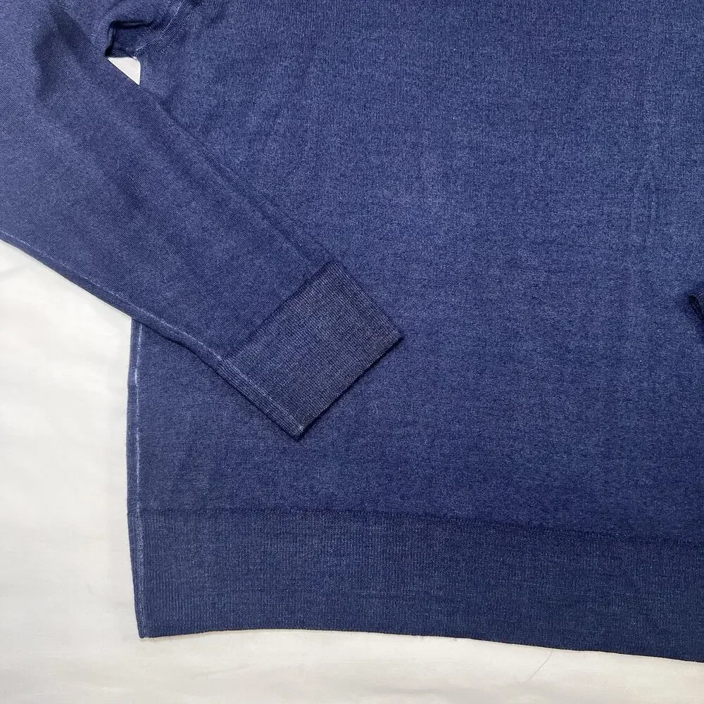 Allen Edmonds Sweater Mens Size XL Navy Blue V-Neck Fine Merino Wool Italy *READ